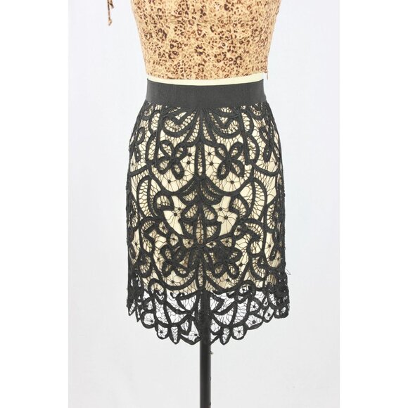 3.1 PHILLIP LIM Resort 2010 Black Nude Battenberg Lace Silk Mini Skirt, Size 6 - Picture 3 of 16